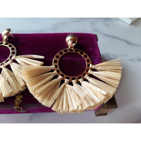 Straw Hoop Dangling Pierced Earrings - Picture 5 of 10